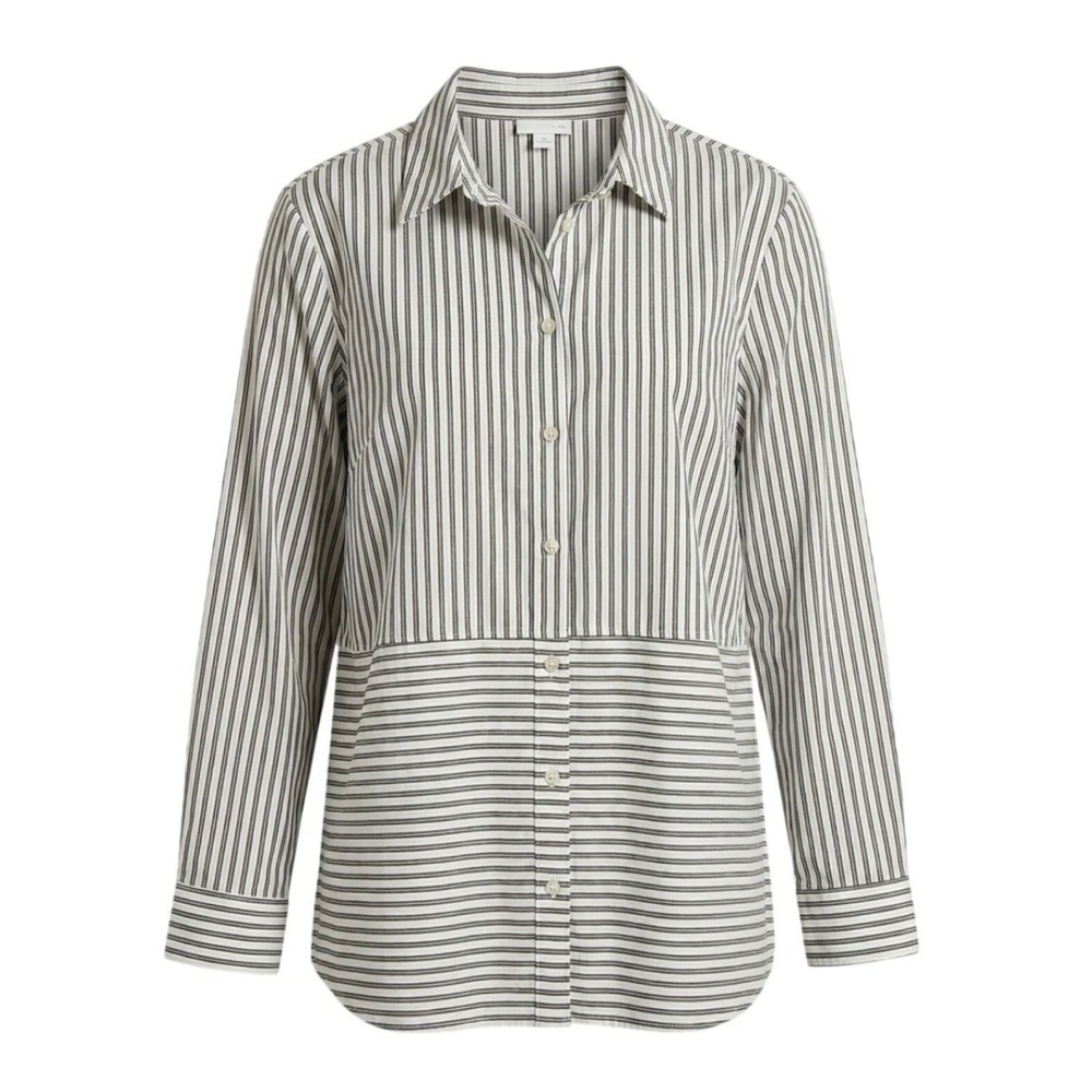 J. Jill Womens Striped Button Down Shirt Brown White Long Sleeve Blouse Size M